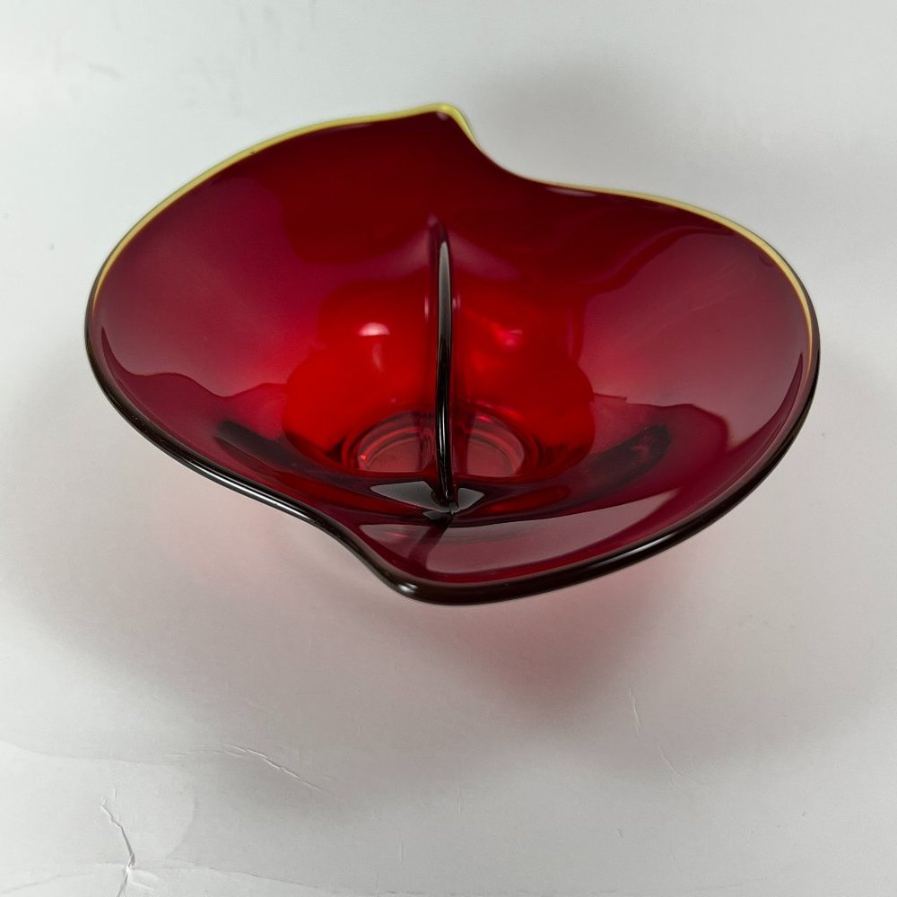 Vintage Viking Glass Divided Relish Trinket Candy Dish Ruby Red Amberina Rim